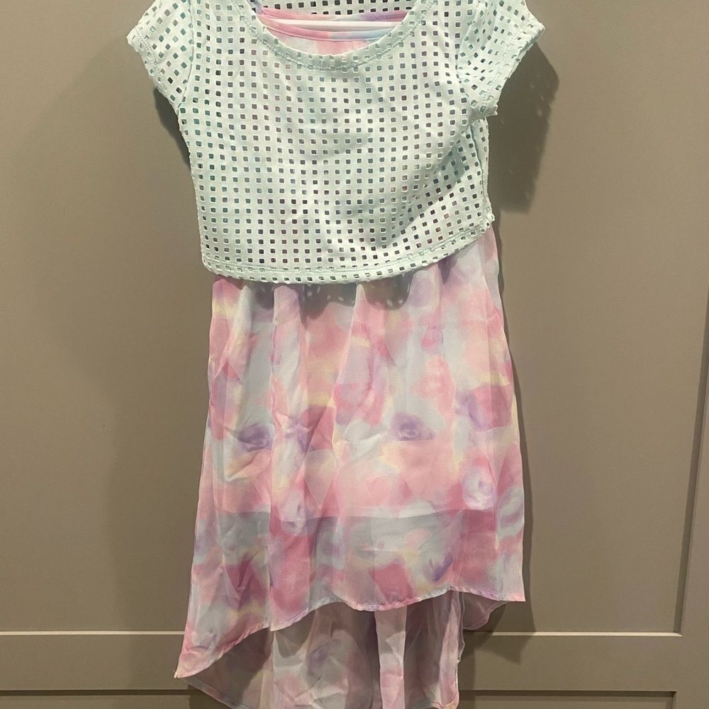 Watercolor high/ low dress. The little top can be clipped and removed!